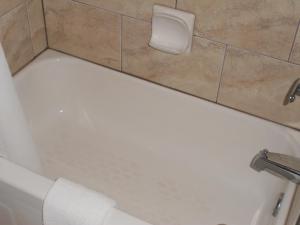 a bath tub with a roll of toilet paper in a bathroom at Maples Motel in Orillia