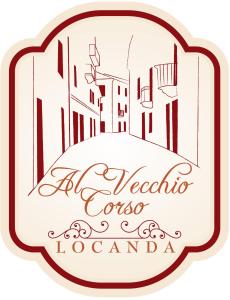 a vector illustration of a label with a drawing of a city at Al Vecchio Corso B&B in Tempio Pausania