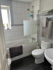 a bathroom with a toilet and a tub and a sink at Buckingham Osprey in Buckingham