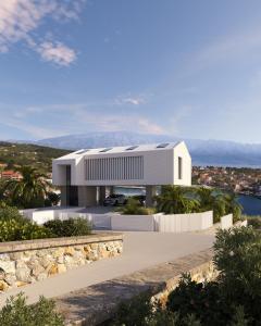 a rendering of a white house with mountains in the background at Villa White Lotus in Selca