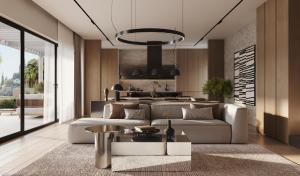 a living room with a couch and a table at Villa White Lotus in Selca