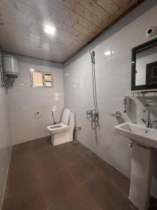 a bathroom with a toilet and a sink at Tholangi Homes in Darjeeling