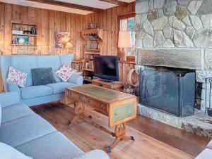 a living room with a couch and a fireplace at Teura in Verbier