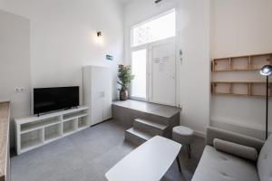 a living room with a tv and a couch at Apartamentos Cayetana in Badajoz