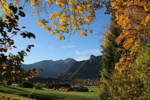 a view of a valley with mountains in the background at Christina's Bergblick in Oberammergau