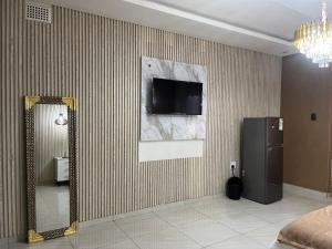 a room with a television on a wall at M & J Executive Suites in Johannesburg