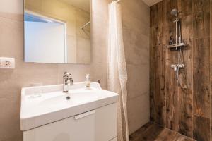 a bathroom with a sink and a shower at suite Tirelire, centre et paisible in Reims +8 photos