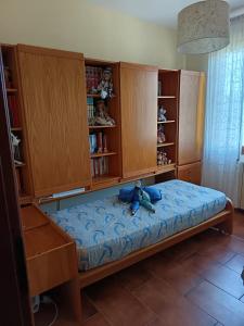 a bedroom with a bed with wooden book shelves at Casa di Isodoru in Glori