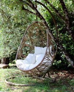 a swing hanging from a tree in a garden at Le Cocon des Cinq Sens - l'Insolite in Haute-Goulaine +4 photos