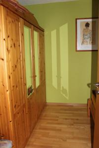 a room with green walls and wooden floors at Ferienwohnung-Sonnenterrasse in Malchow