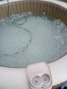 a bath tub filled with water with a thermometer in it at Super boss in Saint-Benoît