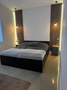 a bedroom with a large bed in a room at CFS Apartman in Debrecen +3 photos