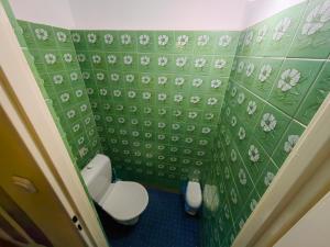 a bathroom with green tiled walls and a toilet at Ośrodek Szpulki in Zakopane