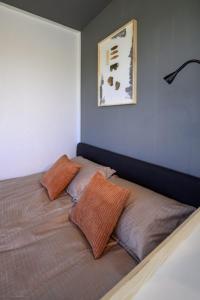 a bed with two pillows on it in a room at Evergreen Retreat in Râșca +17 photos