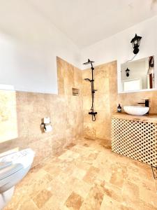 a bathroom with a toilet and a sink at Feraye Villas in Kaş