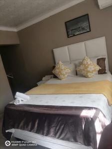 a bedroom with a large bed with pillows on it at Ekhenani Guest House in Nongoma