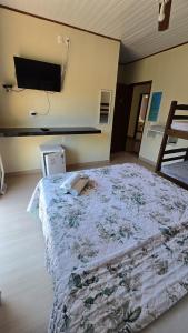 a large bed in a room with a tv on the wall at Pousada Colibri in Trindade +44 photos