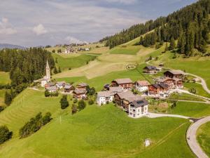 an aerial view of a house on a green hill at Apartments Rit in La Valle