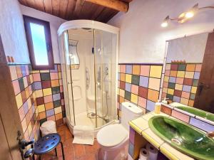 a bathroom with a shower and a toilet and a sink at jade in Ubrique +30 photos