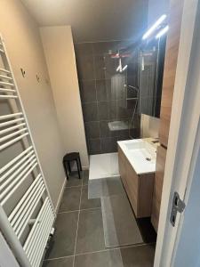 a small bathroom with a sink and a shower at Madison A in Westende +17 photos
