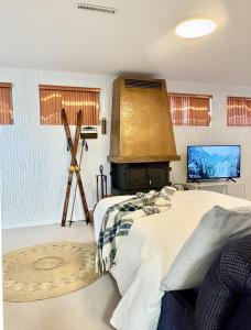 a bedroom with a bed and a television in it at Montreal - Laval Haven - Entire Rental Unit in Laval