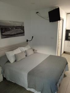 a bedroom with a large bed with a television on the wall at LIA in Muxia