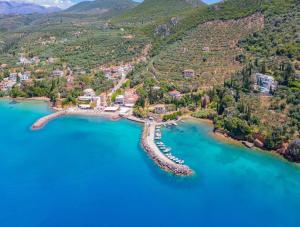 an aerial view of a small island in the water at Villa Sadova Private pool Panoramic view in Kalamata