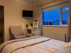 a bedroom with a bed and a tv and a chair at Inglewood Lodge B&B in Naas
