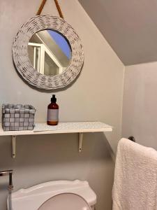 a bathroom with a white toilet and a mirror at Inglewood Lodge B&B in Naas