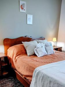 a bedroom with a bed with three pillows on it at A lo de Pepa in Tupungato