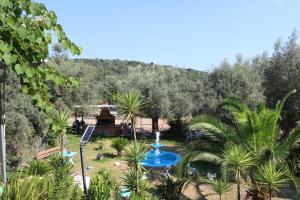 a view of a park with a fountain and trees at Ellis Studios in Meganisi