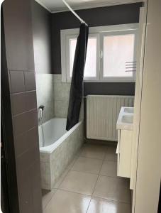 a bathroom with a bath tub and a sink at Dar Fouad in Vilvoorde