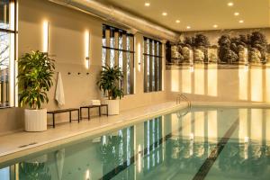 a swimming pool with plants in a building at Claramount Club in Picton