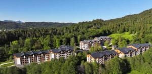 an aerial view of a resort in the mountains at Nino's Home in Bakuriani