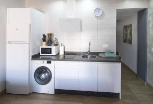 a kitchen with a washing machine and a sink at Apartamentos Turisticos Ilusiones 2 in Cazalla de la Sierra