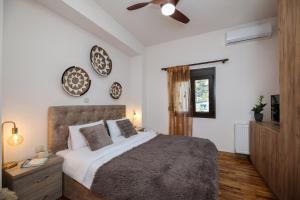 a bedroom with a bed and a ceiling fan at Oiti Mountain Apartments in Pavliani
