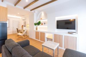 a living room with a couch and a tv on a wall at Pickman Suites in Seville