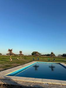 a swimming pool in a field with chairs and palm trees at moraycamp in San Andrés de Giles