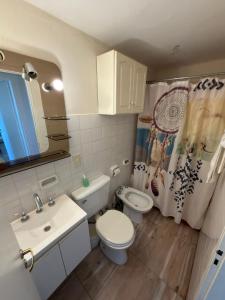 a small bathroom with a toilet and a sink at Departamento Torre IV in Comodoro Rivadavia