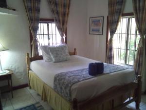 a bedroom with a bed and two windows at Reach For The Islands in Corn Islands