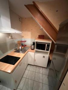 a small kitchen with a sink and a microwave at T1-bis Central Blagnac in Blagnac