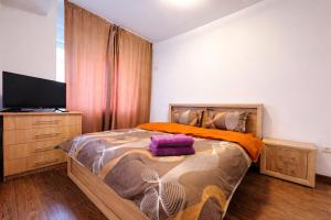 a bedroom with a bed and a flat screen tv at Ho-Jack 2 - Apartment in Dudu