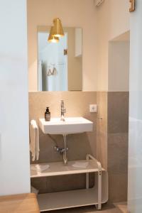 a bathroom with a sink and a mirror at Hazelnut House - Luxembourg's Secret Small Hotel in Girsterklaus