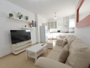 a living room with a couch and a tv at HOME CENTRO B max 5 personas HOME CENTRO A max 6 personas in Marchena