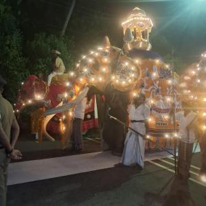 a group of people standing next to an elephant with lights at RKO Villa27 - Unawatuna in Habaraduwa Central