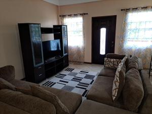 a living room with a couch and a tv at Parrot Heights in Micoud