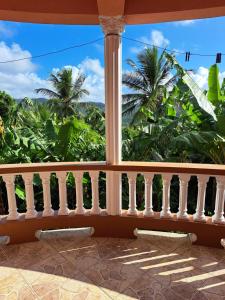 a balcony with a view of palm trees at Parrot Heights in Micoud