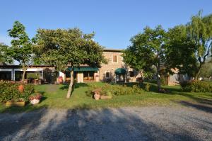 a building with trees and potted plants in a yard at Agriturismo I Due Casali in Vetralla