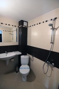 a bathroom with a toilet and a sink and a shower at Guesthouse Koliovata Kashta in Gabrovo