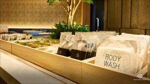 a display of baby wash items in plastic bags at Daiwa Roynet Hotel Mito in Mito